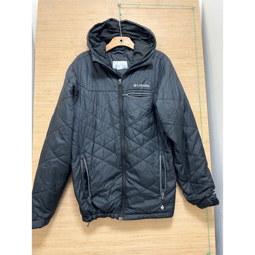 Columbia Mens‎ Black Triangular Quilted Hooded Puffer Jacket Medium Full Zip